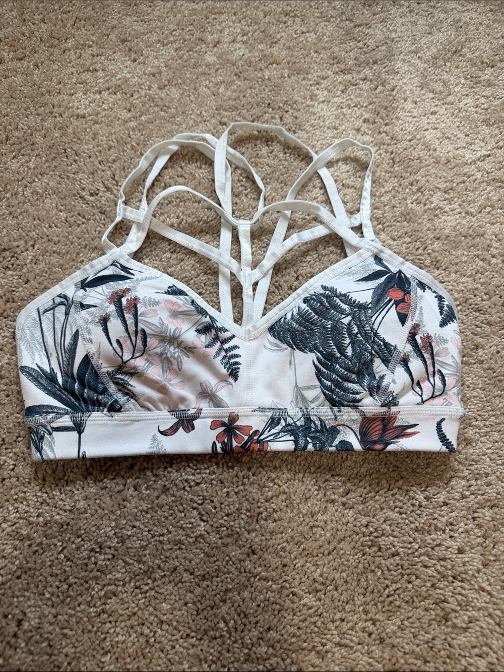 White Floral Strappy Bralette/Sports Bra